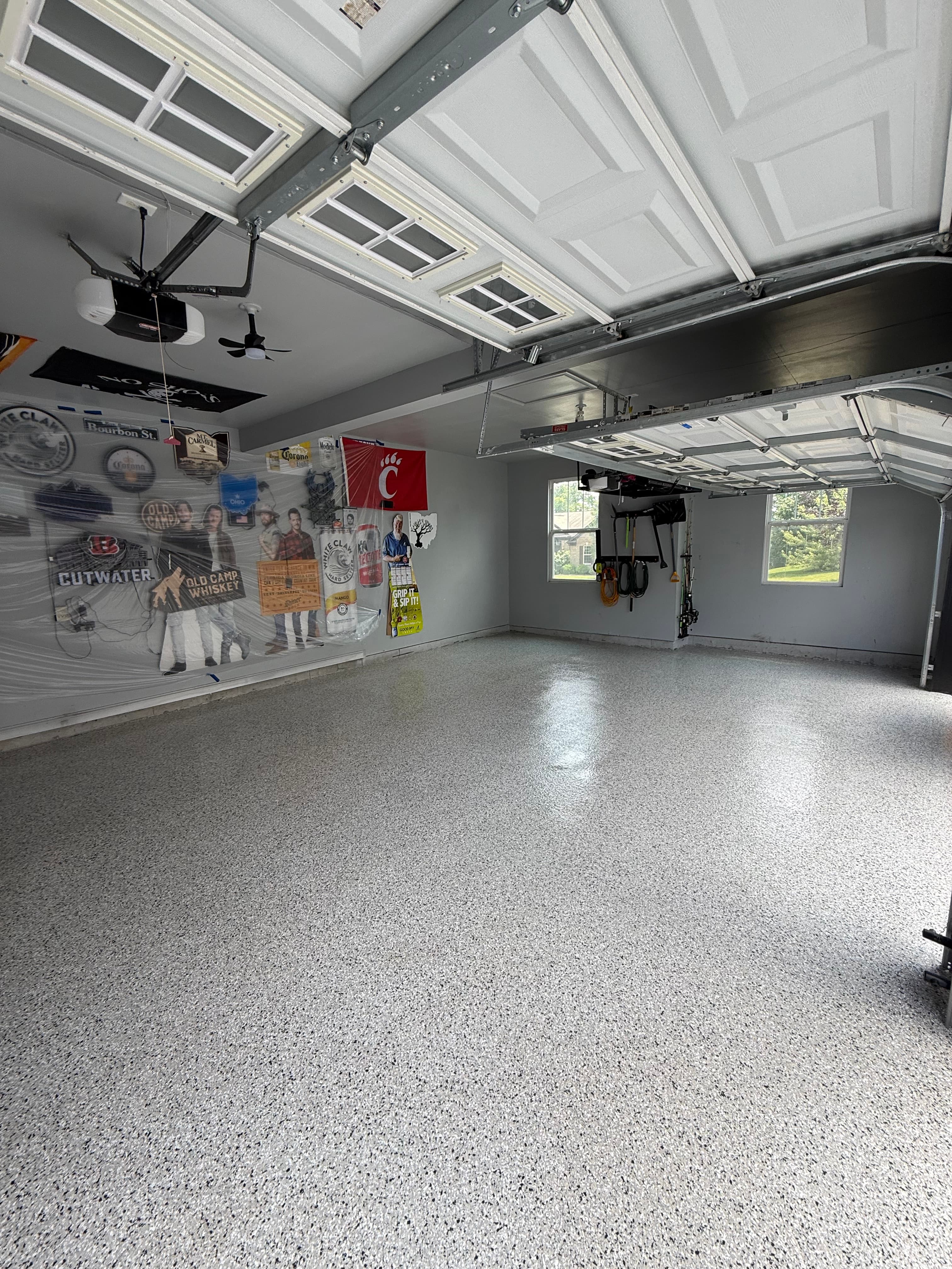 Finished flake epoxy garage floor coating