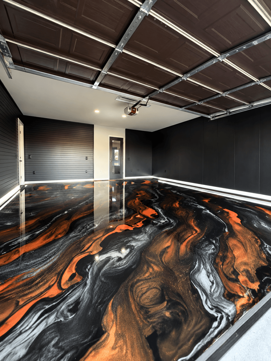 Same garage finished in black and copper metallic marble epoxy
