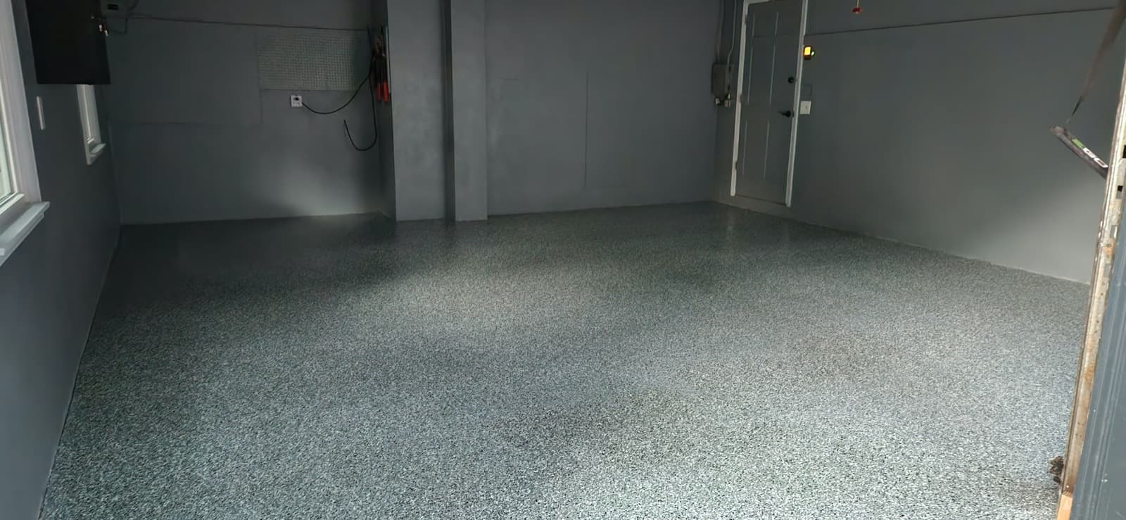 Completed garage with flake epoxy floor coating